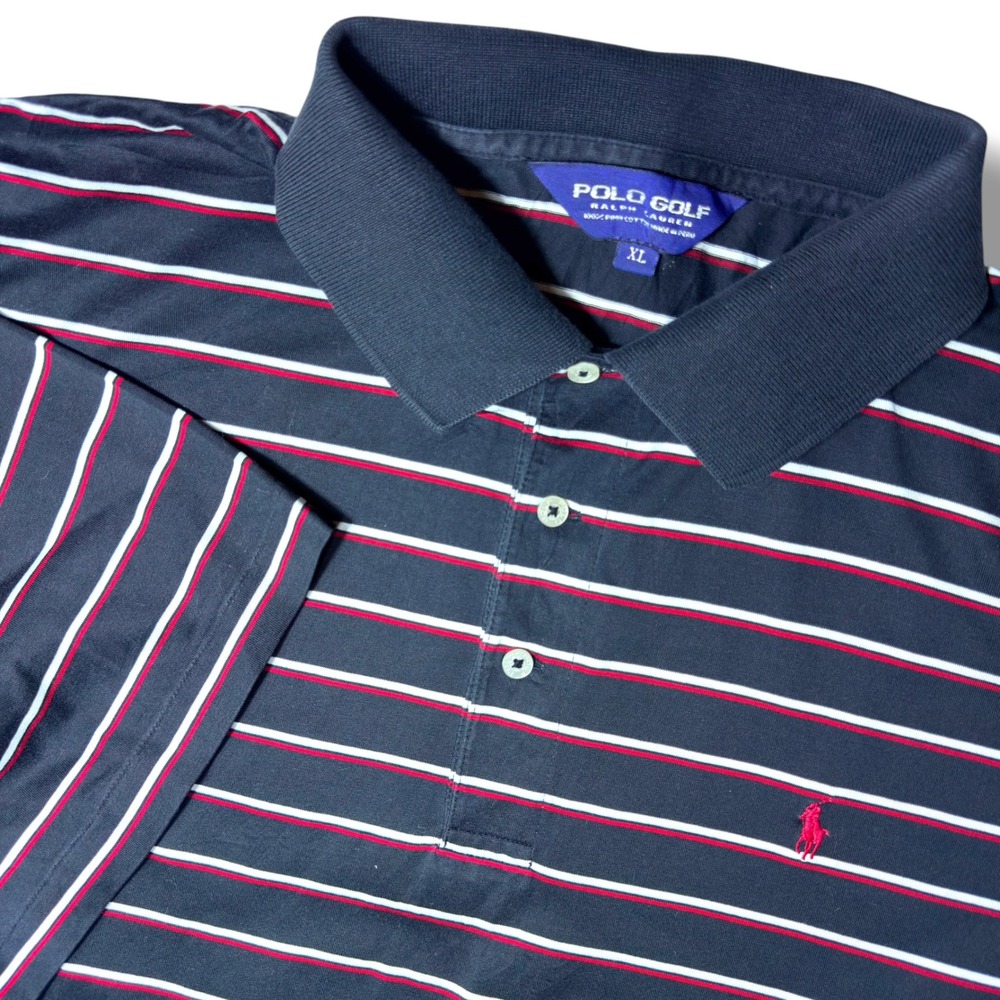 Polo Golf Ralph Lauren Shirt Men XL black red Striped Pima Cotton Iron horse